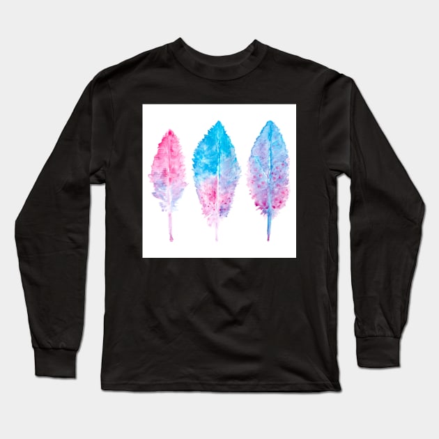 Elegant vector background with watercolor drawing feathers. Long Sleeve T-Shirt by AnaMOMarques